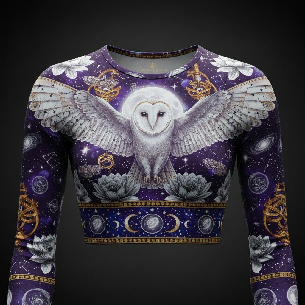 TITAN Women’s Celestial Barn Owl Cosmos Long Sleeve Crop — Athena Edition