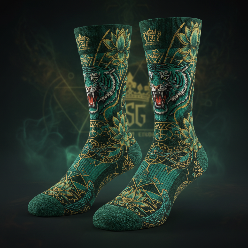 TITAN Crown Edition Tiger Lotus Crew Socks — Emerald & Gold