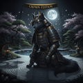 TITAN Shogun Wolf Zen Men's Lounge Pants Crown Edition — wolf in Shogun armor in zen garden anime art on matte black