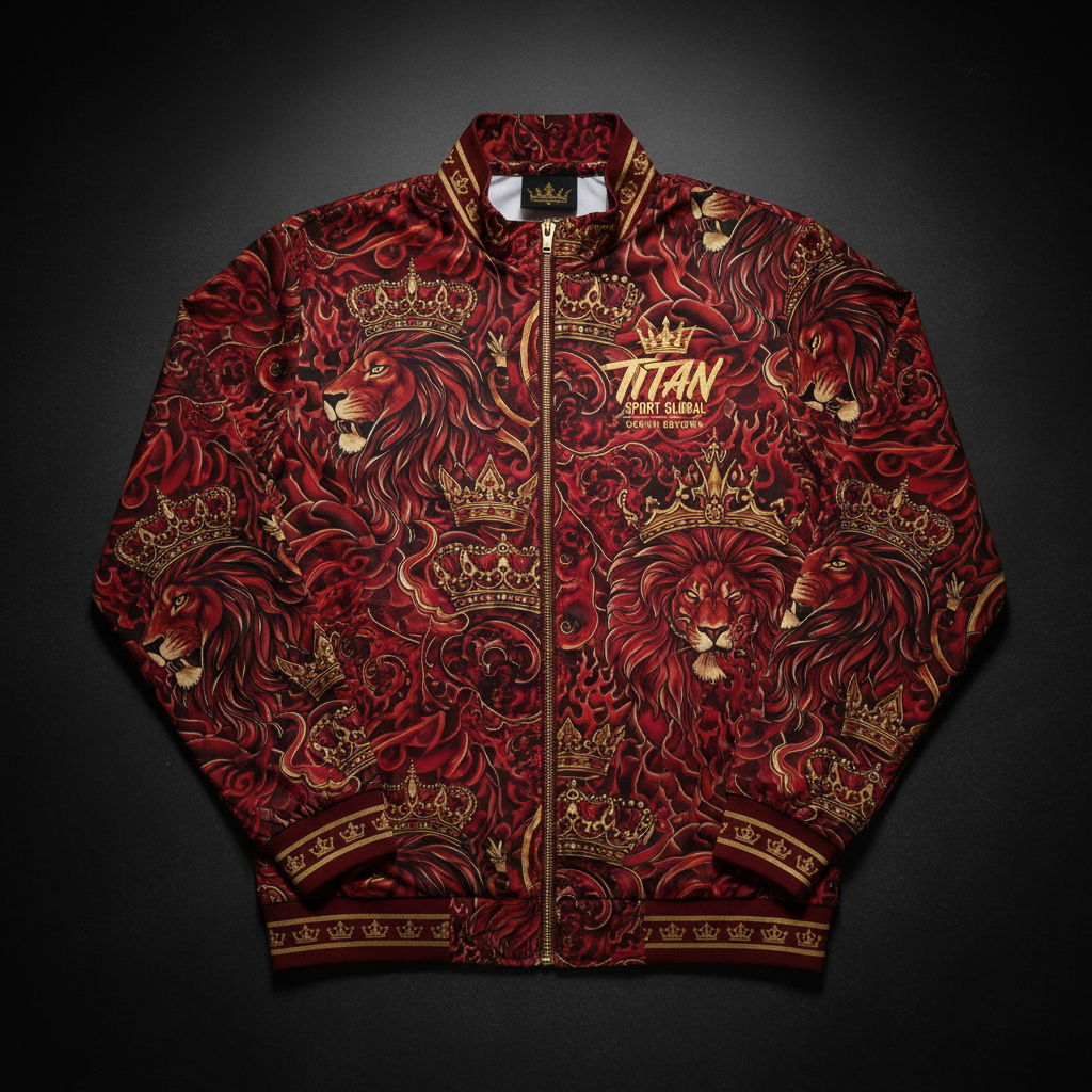 TITAN Crown Edition Men's Lion Fire Windbreaker — Crimson & Gold