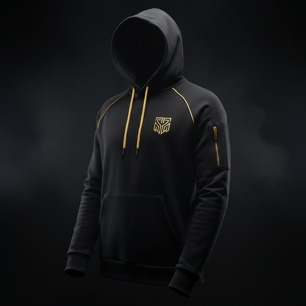 TITAN unisex cotton hoodie in black with gold accents