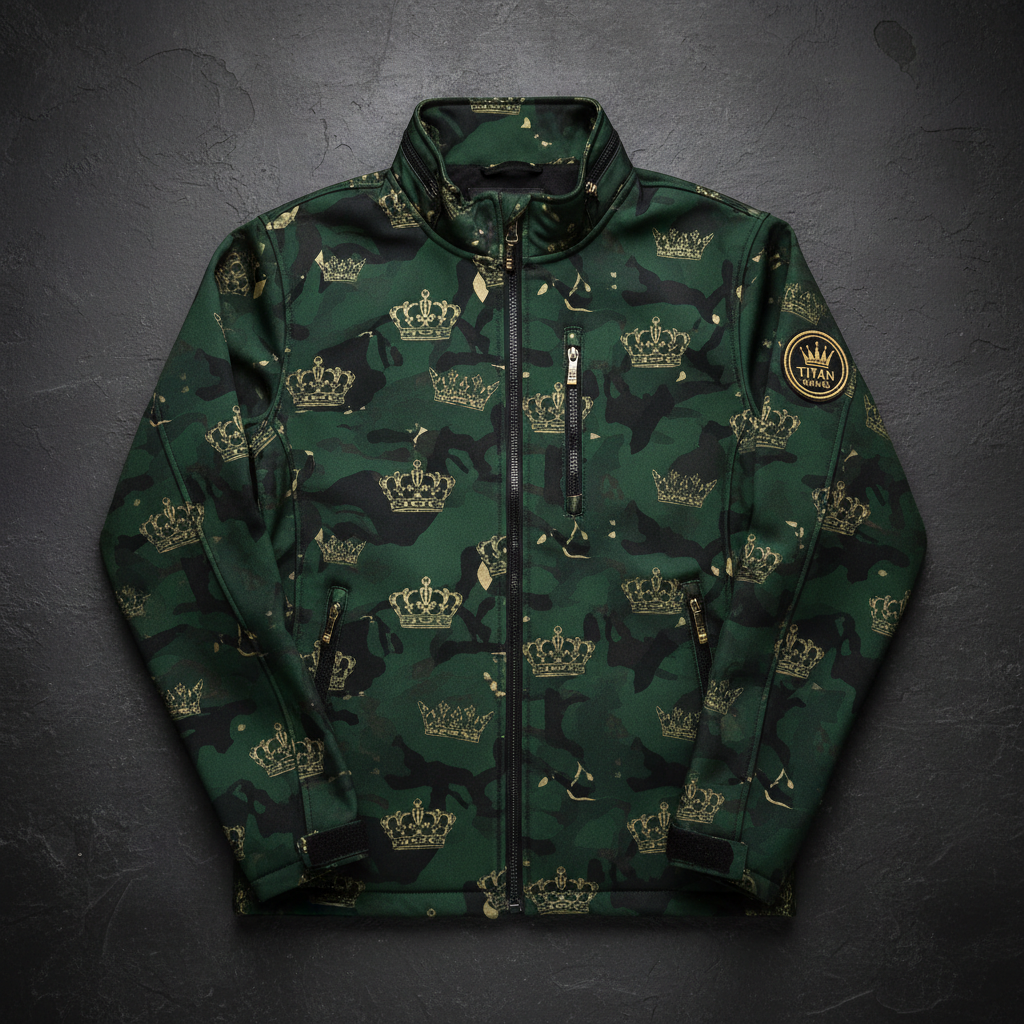 TITAN Men's Forest Camo Crown Softshell Jacket — Stealth King SWAG Edition