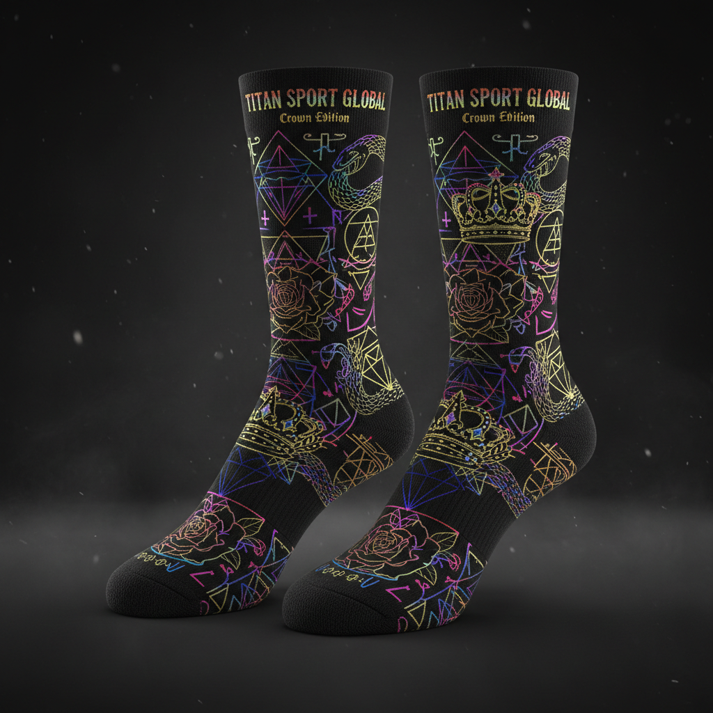 TITAN Crown Edition Obsidian Crown Crew Socks — Black & Rainbow Gold ultimate edition