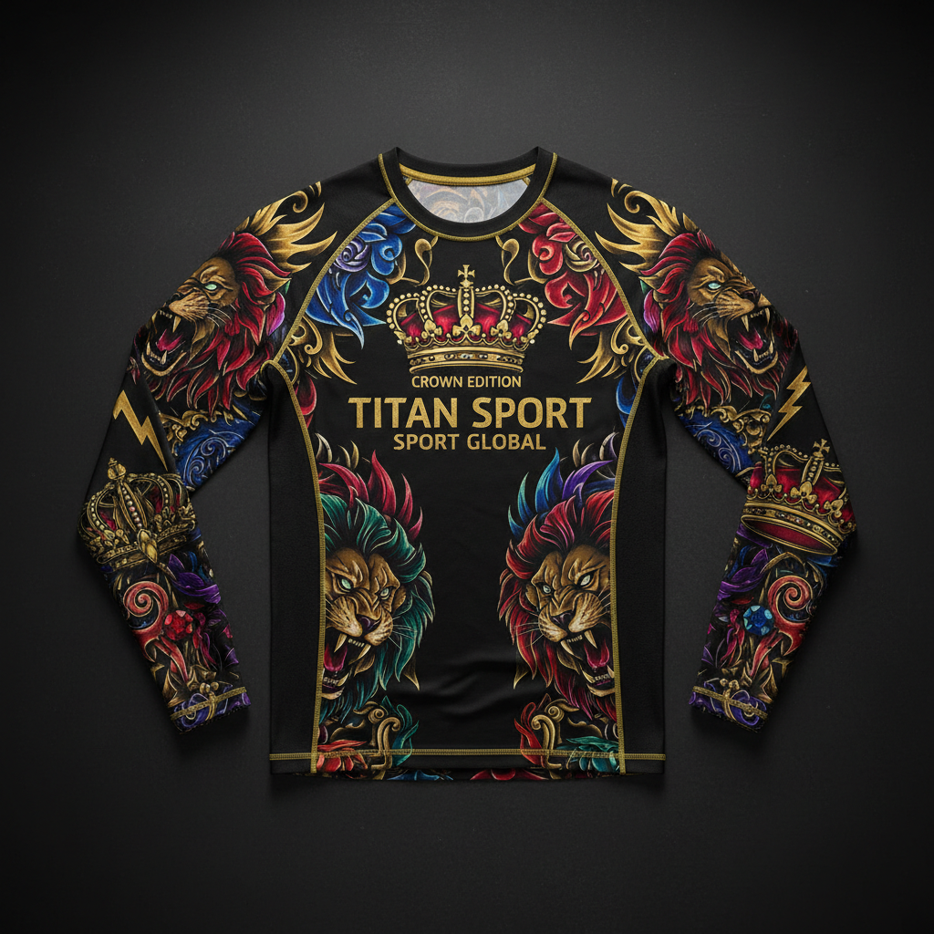 TITAN Men's Compression Base Layer Long Sleeve — Bold Crown Edition tattoo-style artwork