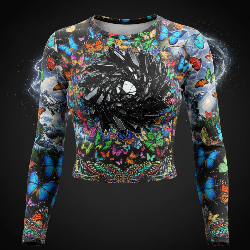 TITAN Women’s Obsidian Butterfly Storm Long Sleeve Crop — Metamorphosis Edition