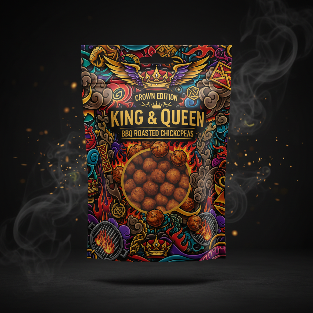 TITAN Roasted Chickpea Snack BBQ Flavor — Crown Edition bold tattoo-style artwork