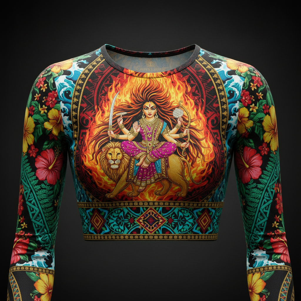 TITAN Women’s Polynesian Goddess Long Sleeve Crop — Pele Edition