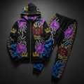 TITAN Crown Edition Tattoo Art Men's Lounge Jogger Set - bold samurai lotus tattoo artwork on matte black fleece