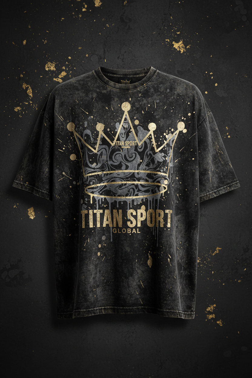 TITAN Men's Acid Wash Crown Oversized Tee flat lay Street SWAG Edition