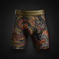 TITAN Crown Edition Men's Compression Shorts — Dragon Fire tattoo artwork on matte black fabric