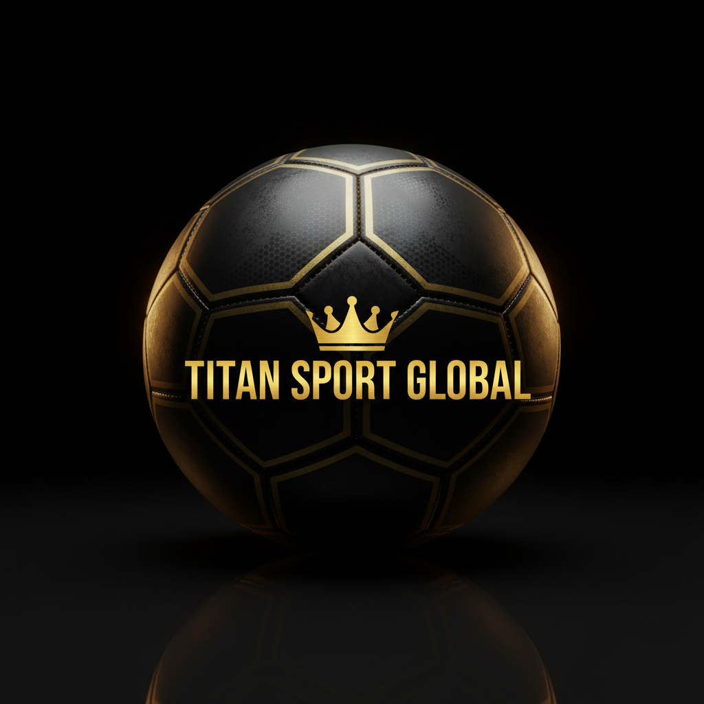 TITAN SPORT GLOBAL branded soccer ball on dark background with gold accents