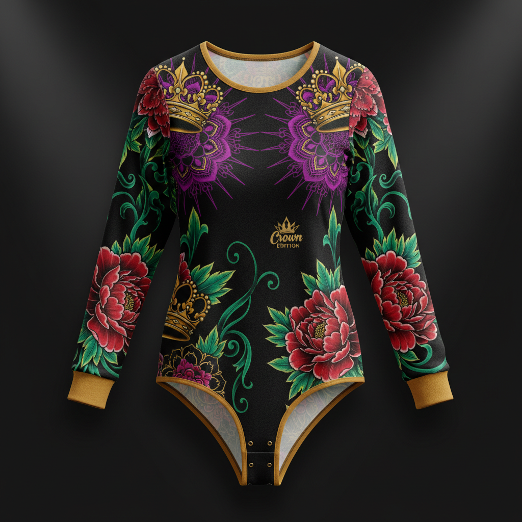 TITAN Crown Edition Tattoo Art Women's Lounge Bodysuit - bold colorful tattoo artwork on matte black modal fabric