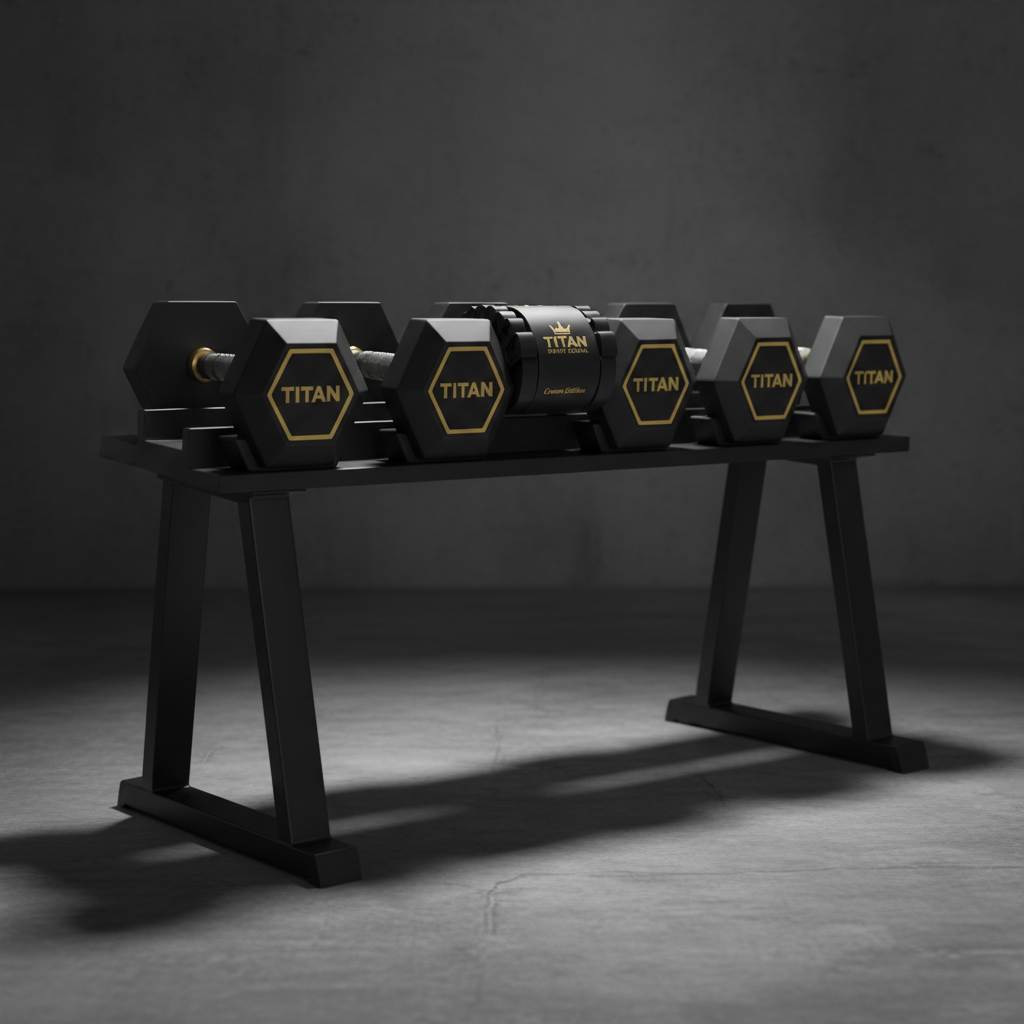 TITAN Crown Edition Adjustable Hex Dumbbell Set matte black gold