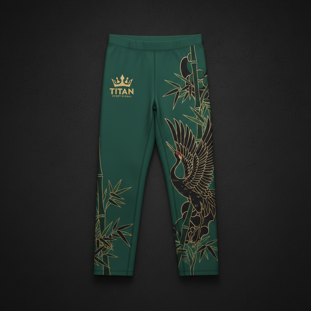 TITAN Unisex Slimming Compression Capri Leggings Jade Green Crane Crown Edition flat lay