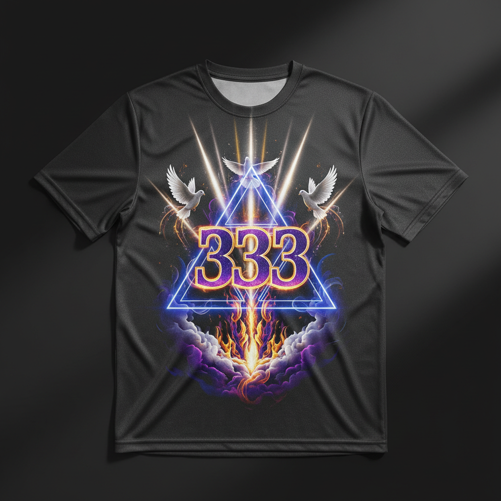 TITAN Men's Tee — Angel Number 333 violet gold cobalt trinity design