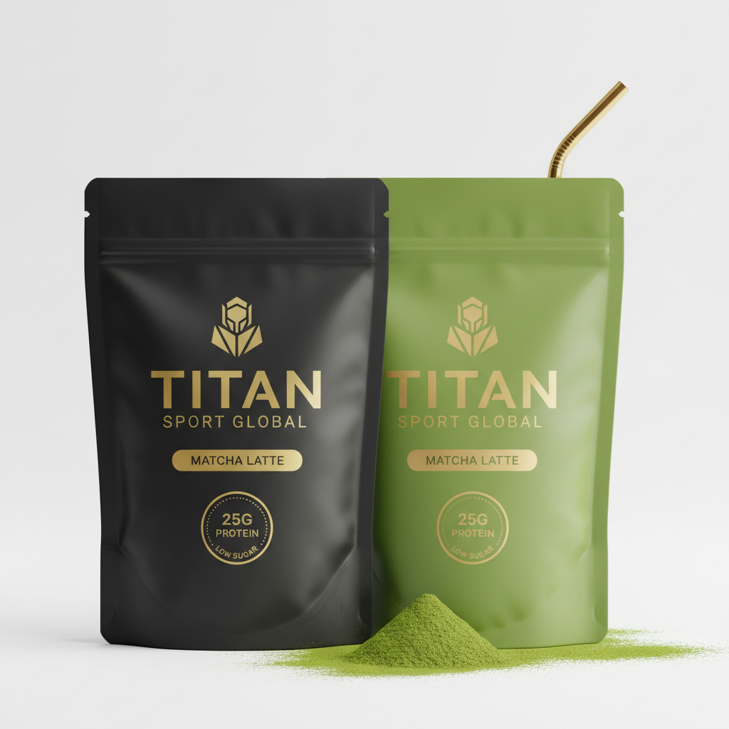 TITAN Protein Shake Pouch Matcha Latte — matte black pouch