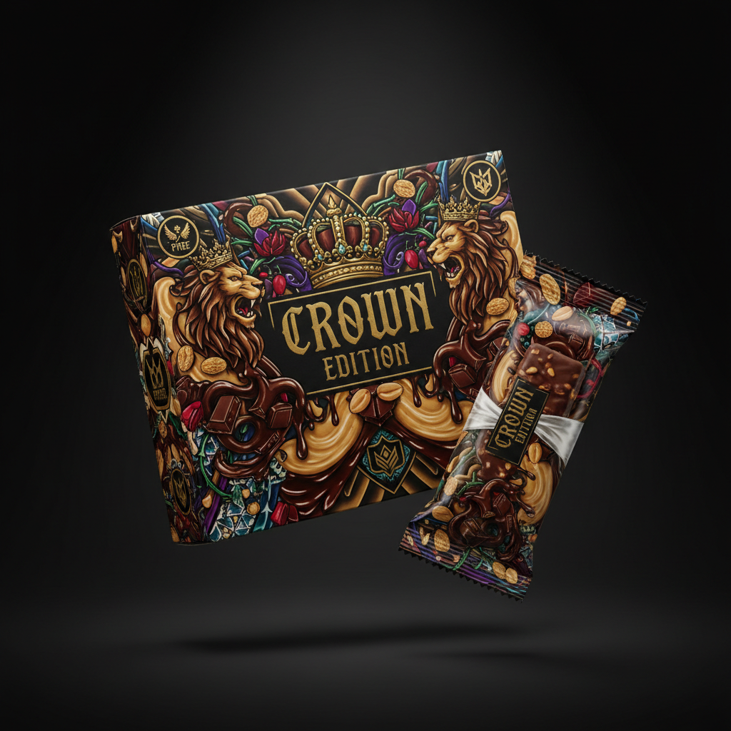 TITAN Protein Bar Chocolate Peanut Butter — Crown Edition bold tattoo-style artwork