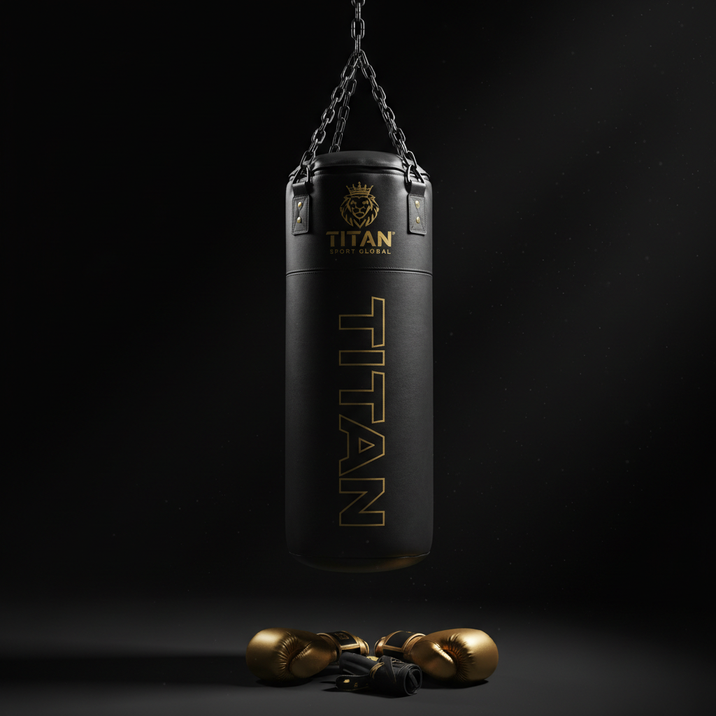 TITAN Heavy Punching Bag Blackout — matte black with gold crown logo