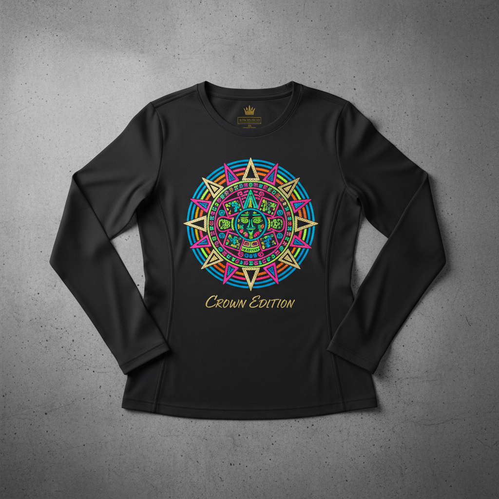 TITAN Women's Neon Aztec Sun Calendar Long Sleeve — Tonatiuh Warrior Edition
