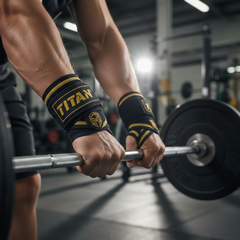 TITAN Wrist Wraps - Black & Gold Professional Weightlifting Wrist Support (Pair)