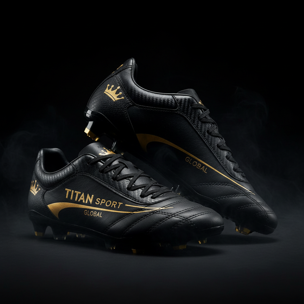 TITAN Soccer Cleats Blackout Gold — matte black with gold crown logo