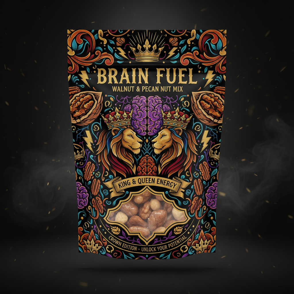 TITAN Walnut & Pecan Brain Fuel Mix — Crown Edition bold tattoo-style artwork