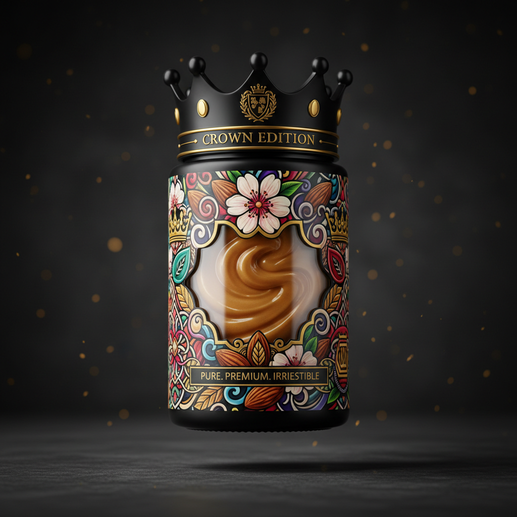 TITAN High-Protein Nut Butter Almond — Crown Edition bold tattoo-style artwork