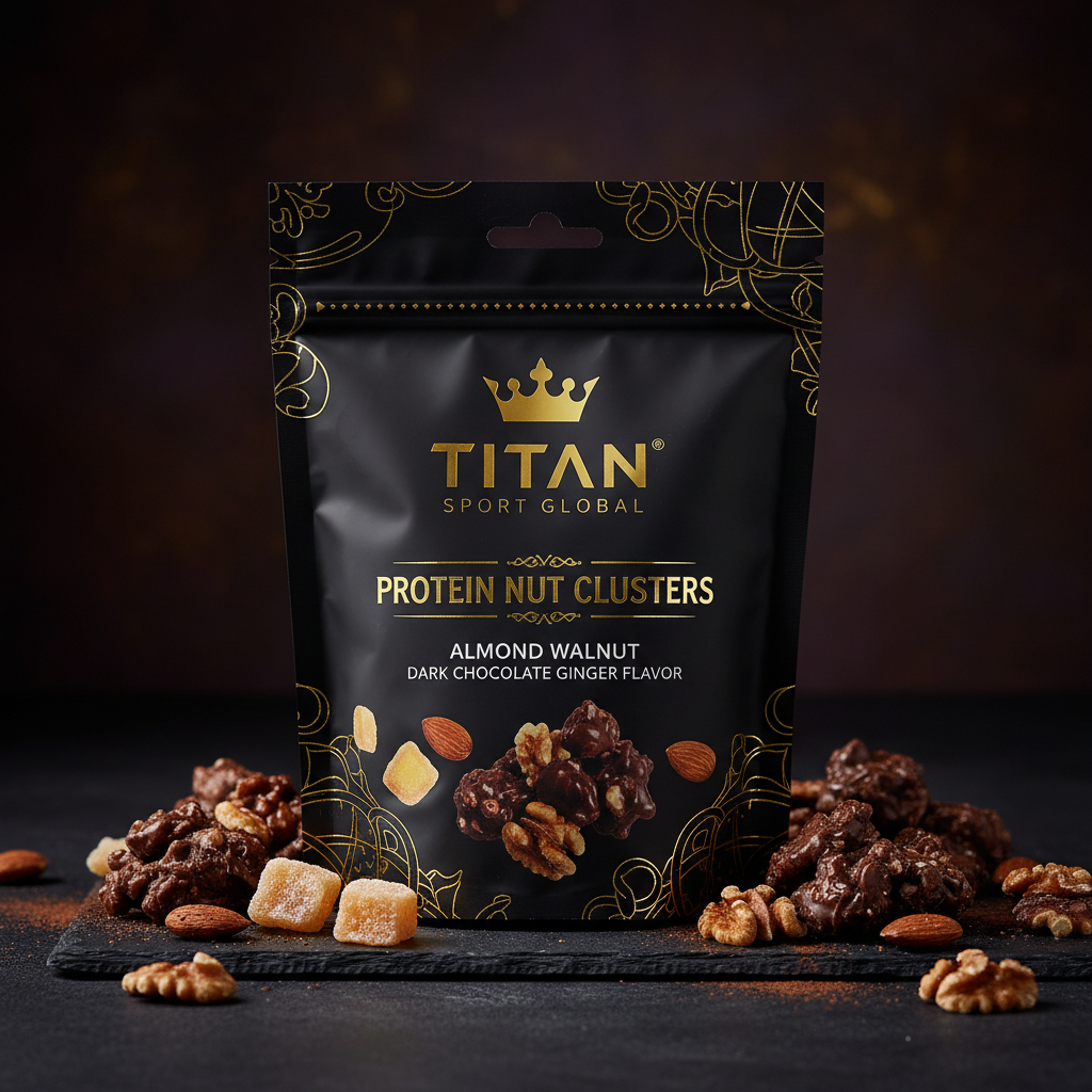 Crown High-Protein Dark Chocolate Crystallized Ginger Almond & Walnut Clusters
