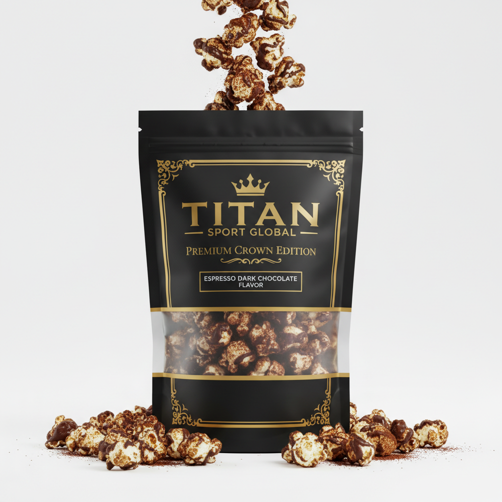 Crown Edition Espresso Dark Chocolate Protein Popcorn — matte black Crown Edition pouch
