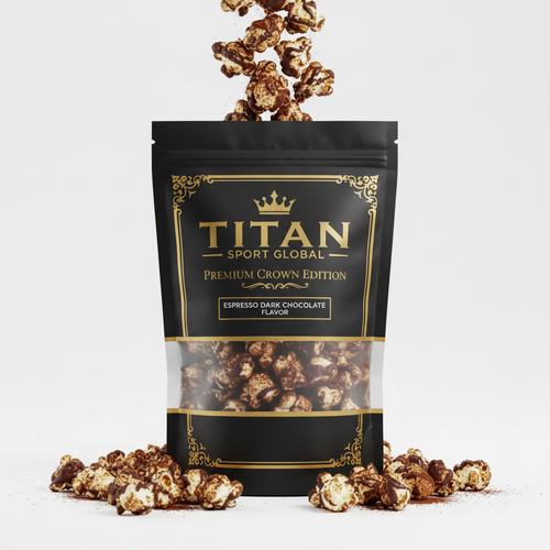 Crown Edition Espresso Dark Chocolate Protein Popcorn — matte black Crown Edition pouch