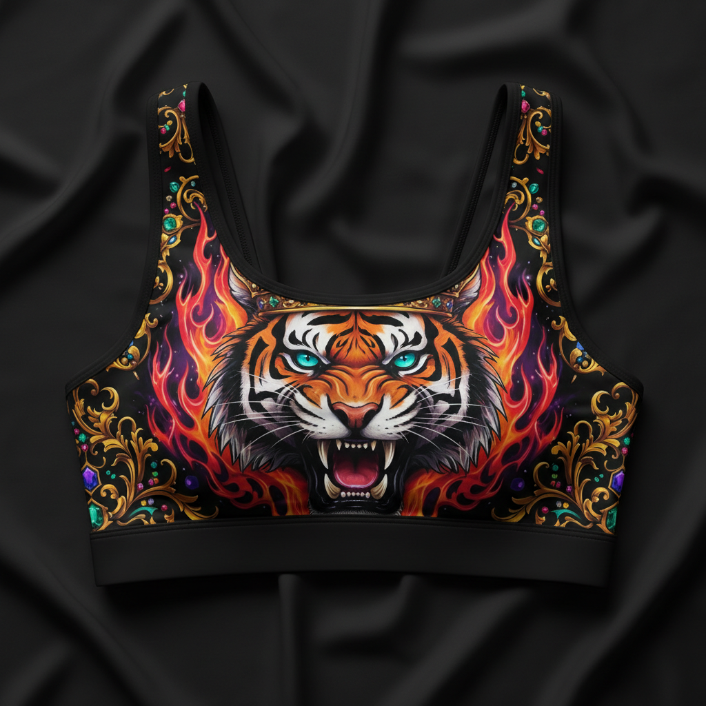TITAN Crown Edition Women's Sports Bra — Tiger Queen Tattoo Art
