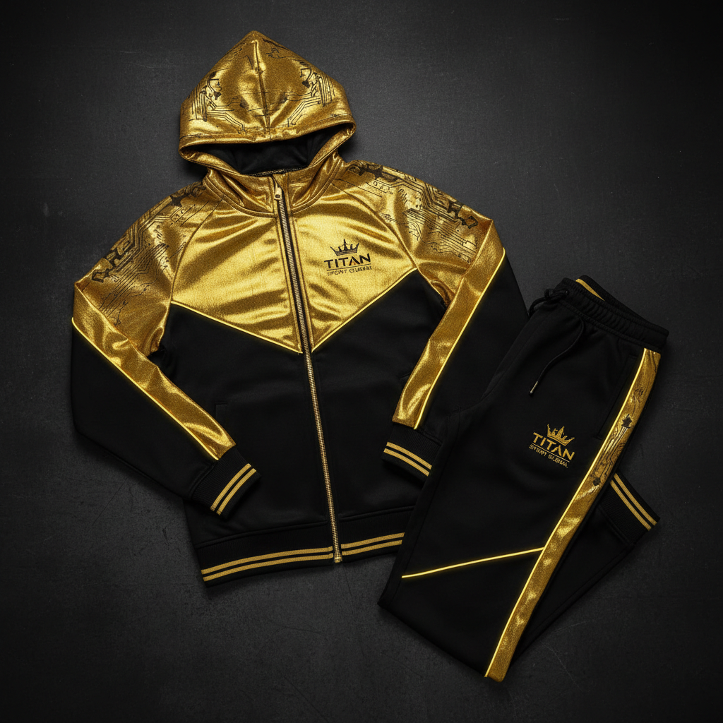 TITAN Men's Cyber Gold Crown Tracksuit matching set flat lay