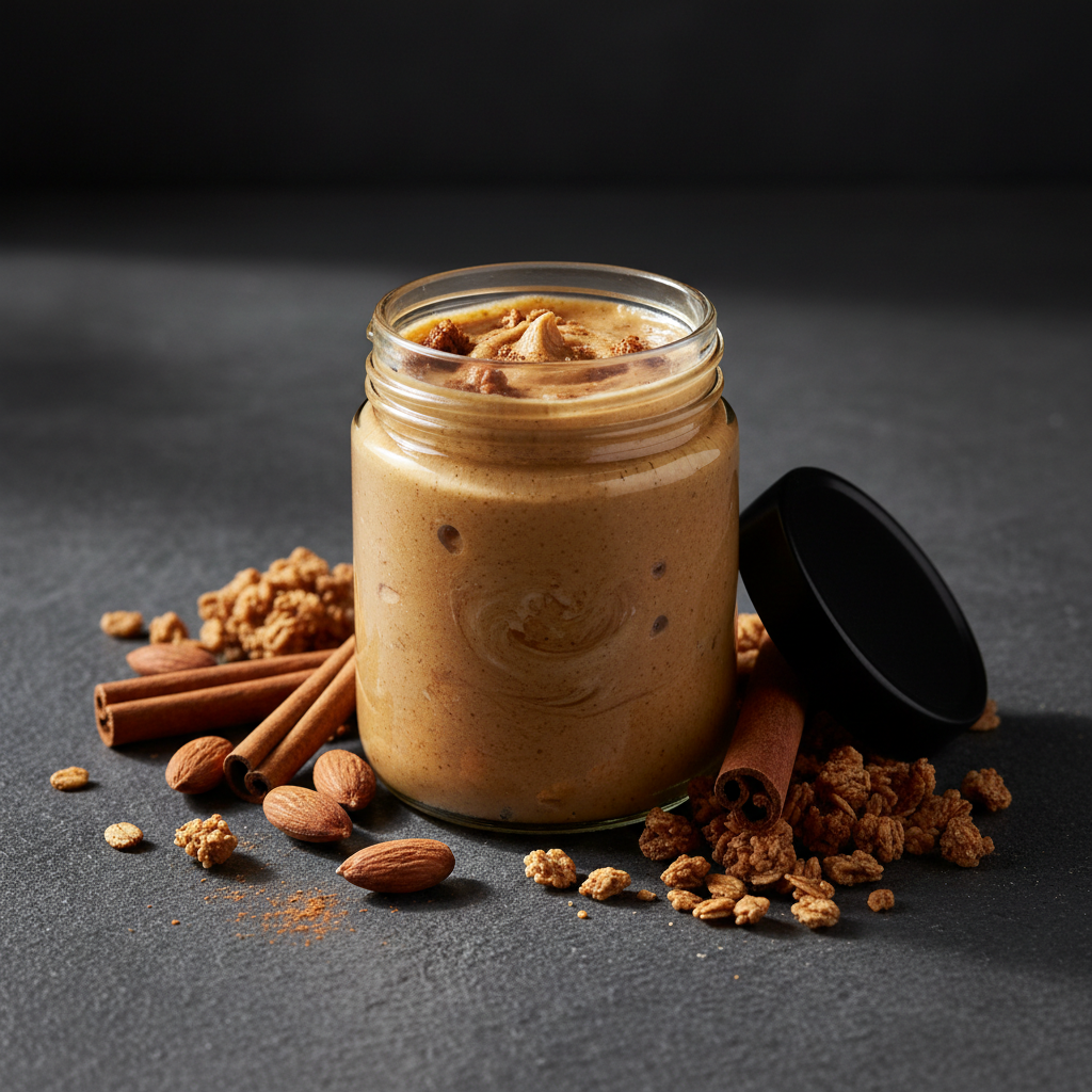 TITAN Protein Granola Butter – Cinnamon Almond, premium product photography
