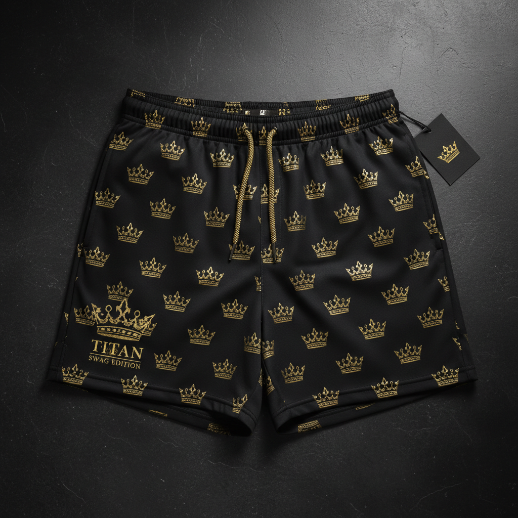TITAN Men's Midnight Black Crown Athletic Shorts — King SWAG Edition