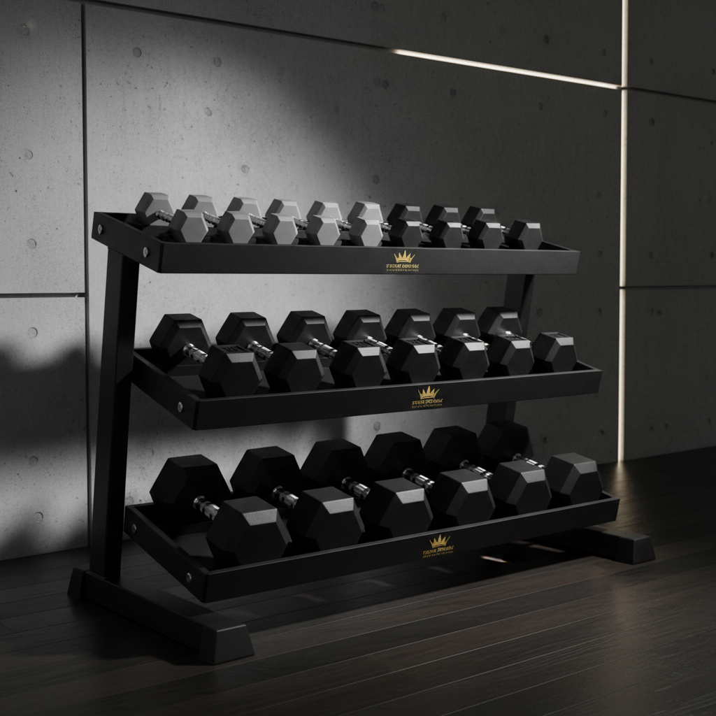 TITAN Crown Edition 3-Tier Dumbbell Rack matte black gold