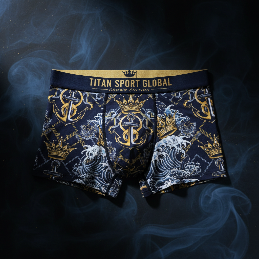 TITAN Crown Edition Men's Nautical King Boxer Briefs — Navy & Gold