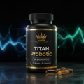 TITAN Probiotic 50 Billion CFU Capsules — Matte black bottle with gold crown logo and delayed-release capsules