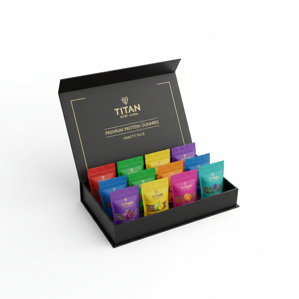 TITAN Protein Gummies Variety Pack 8-Pack — matte black gift box