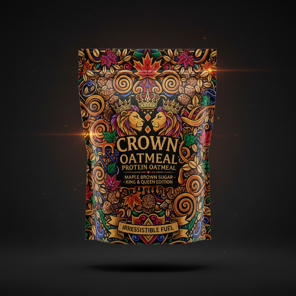 TITAN Protein Oatmeal Maple Brown Sugar — Crown Edition bold tattoo-style artwork