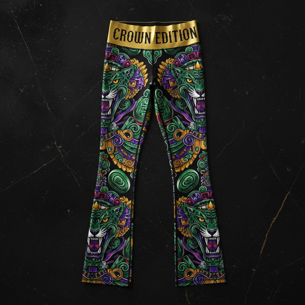 TITAN Crown Edition Tattoo Art Mayan Jaguar Flare Leggings Women's Athletic Bottoms