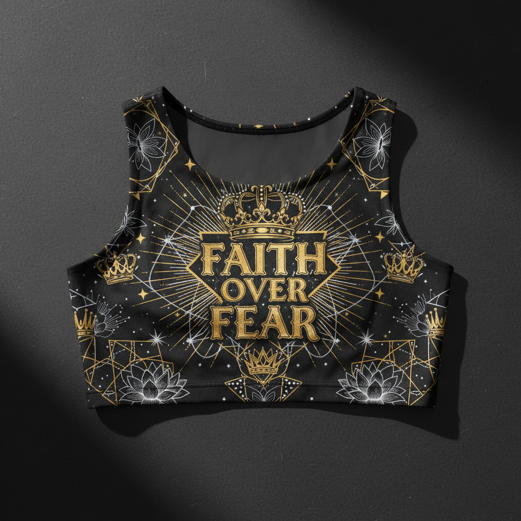 TITAN Women's Crop Top Faith Over Fear Crown Edition flat lay