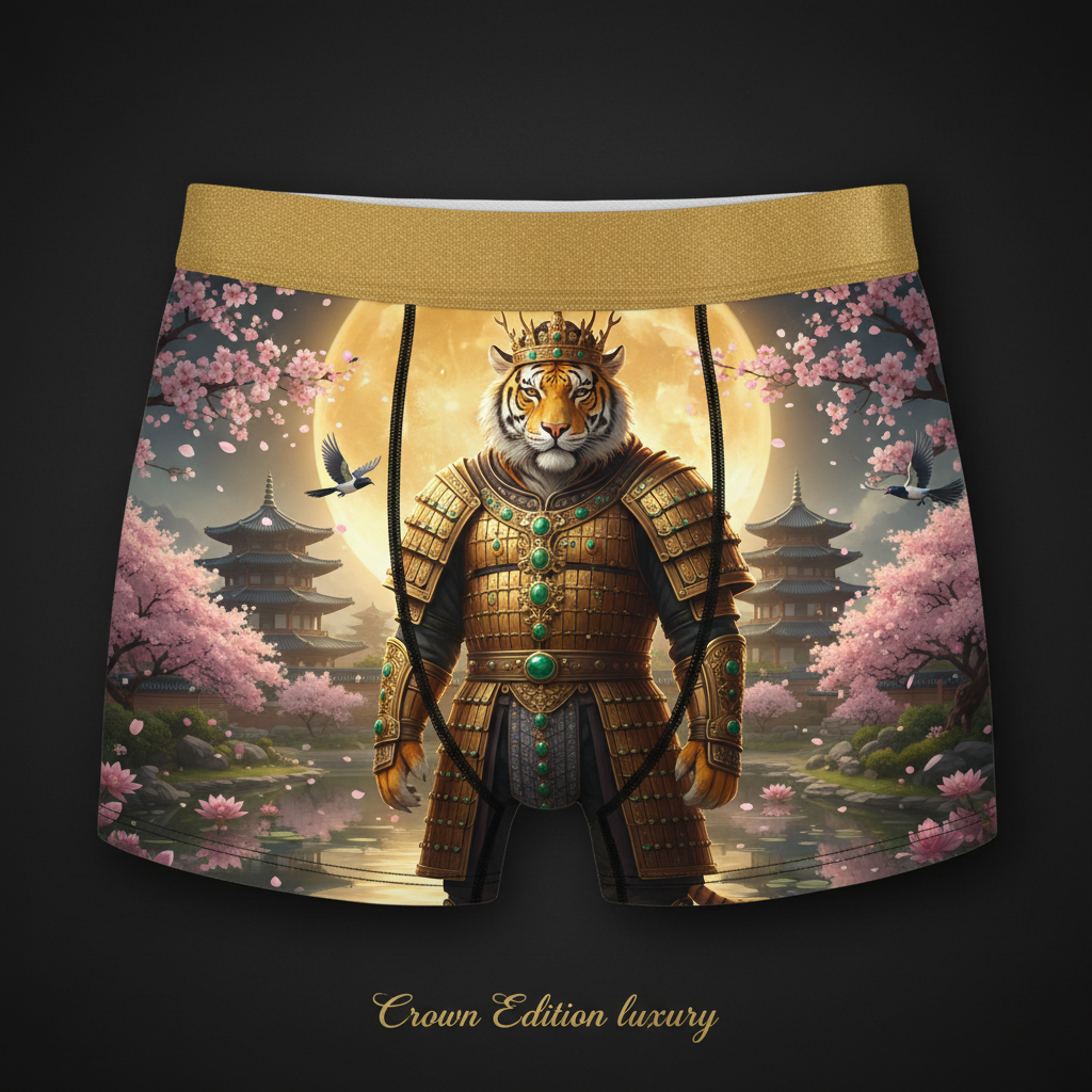 TITAN Silla Kingdom Tiger Empress Women's Cozy Boxer Shorts Crown Edition — tiger in Silla Kingdom empress armor anime art on matte black