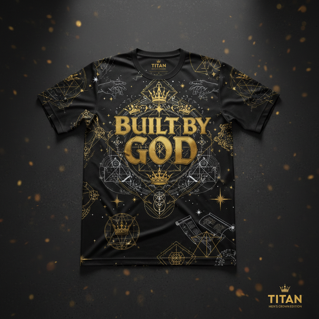 TITAN Men's Performance Tee Built By God Crown Edition flat lay
