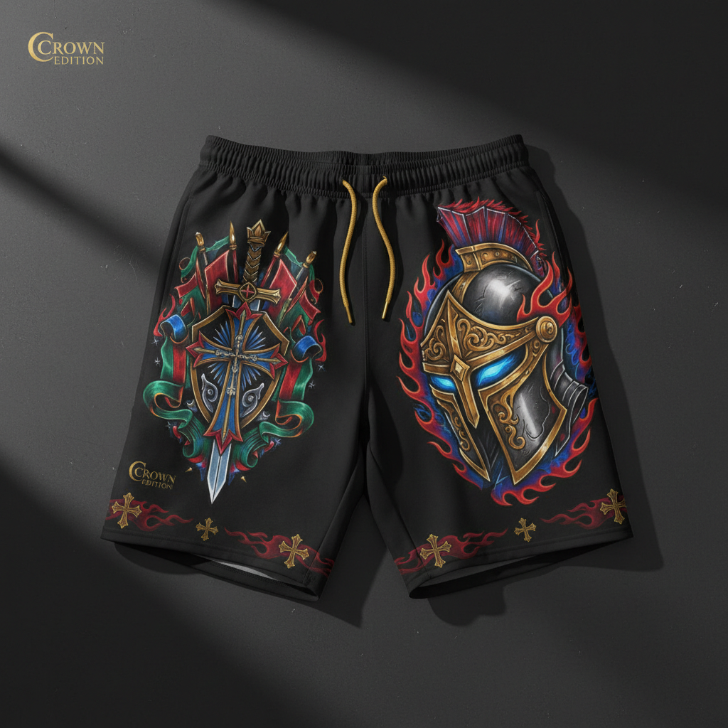 Warrior Of God Men's Shorts — TITAN Crown Edition tattoo artwork