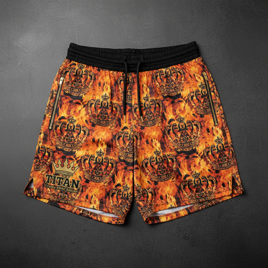 TITAN Men's Tiger Flame Crown Athletic Shorts — Apex King SWAG Edition