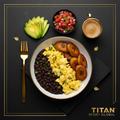 TITAN Cuban Black Bean Egg Power Breakfast flat lay dark luxury