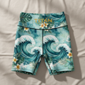 TITAN Women's Athletic Biker Shorts — Ocean Wave Watercolor Design