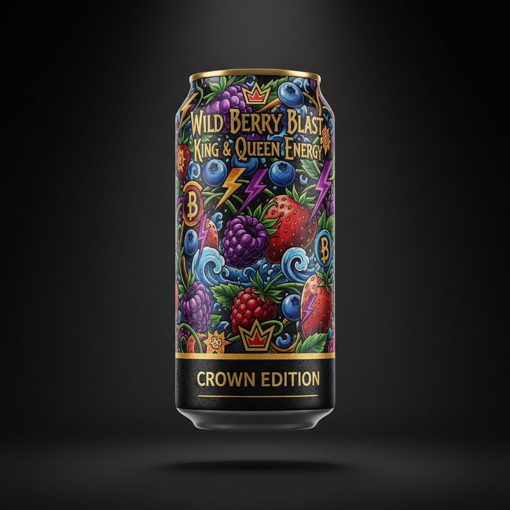 TITAN Protein Energy Drink Berry Blast — Crown Edition bold tattoo-style artwork