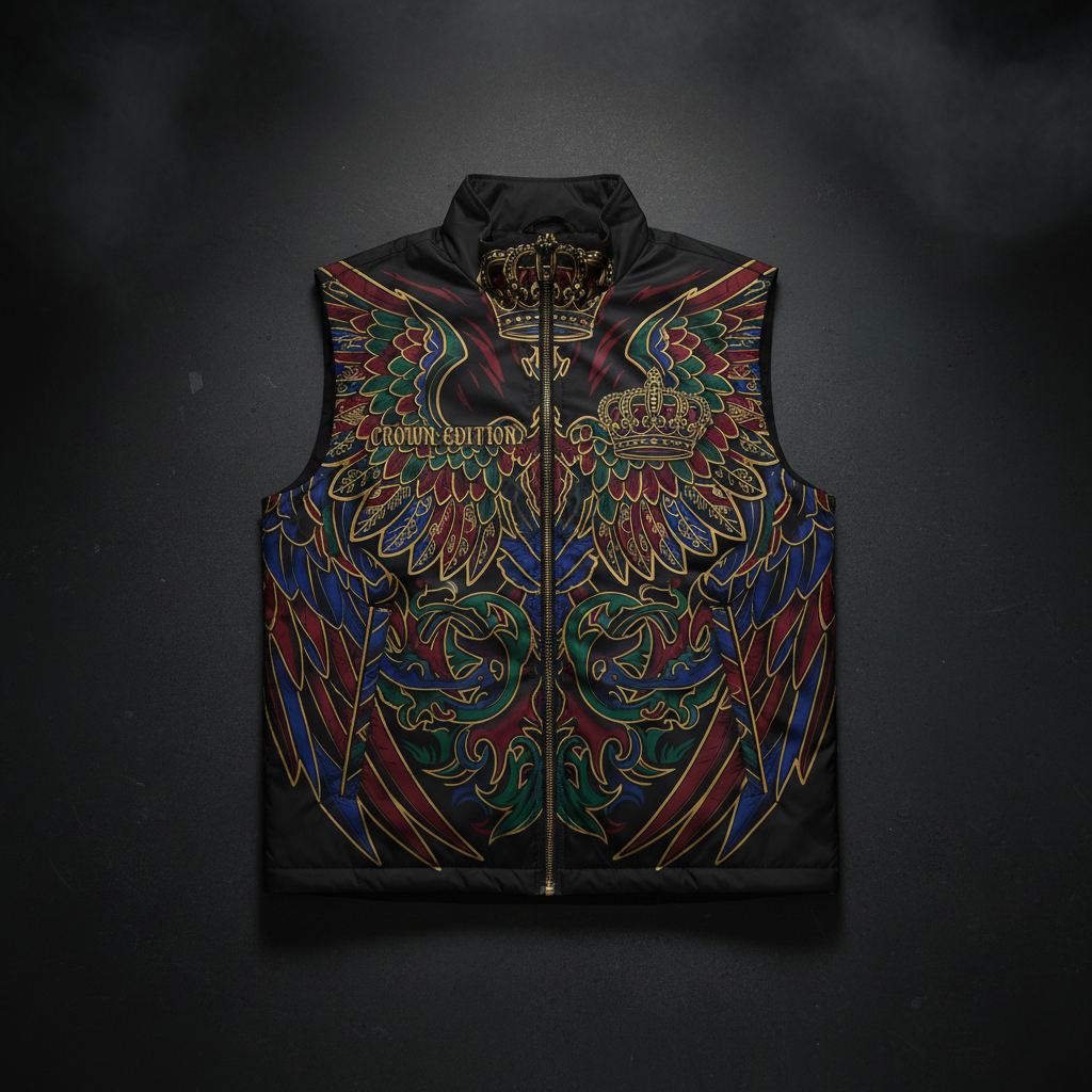 TITAN Men's Vest Jacket - Crown Edition tattoo-style artwork