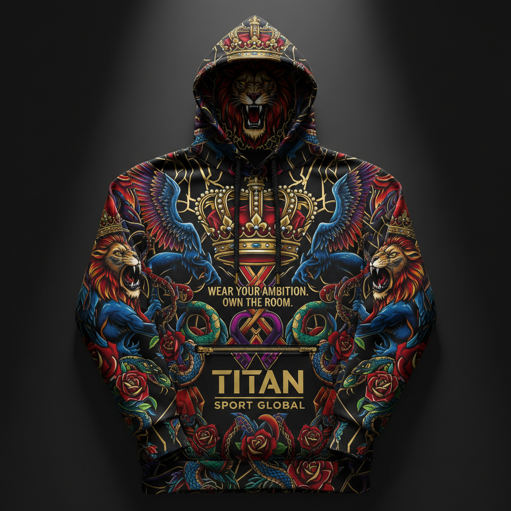 TITAN Men's Performance Training Hoodie — Bold Crown Edition tattoo-style artwork